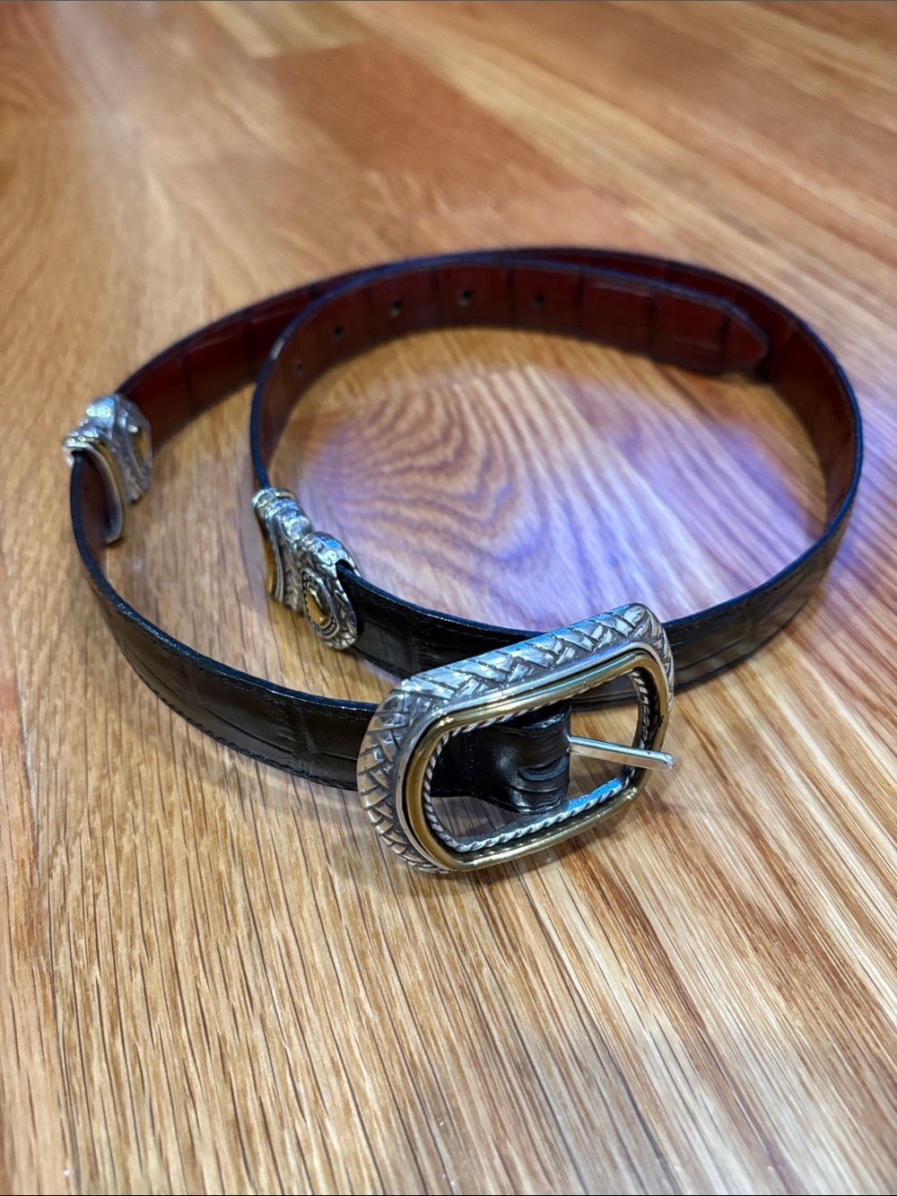 Brighton Marcus brown Black Leather reversible Western Belt Silver-gold Buckles